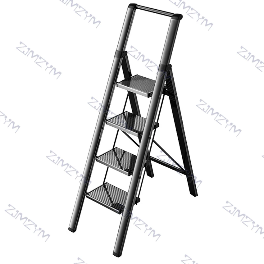 Escalera plegable de espiga para el hogar, ligera, de 4 escalones, rodamiento de 150KG, multifuncional, telescópica, de aleación de aluminio