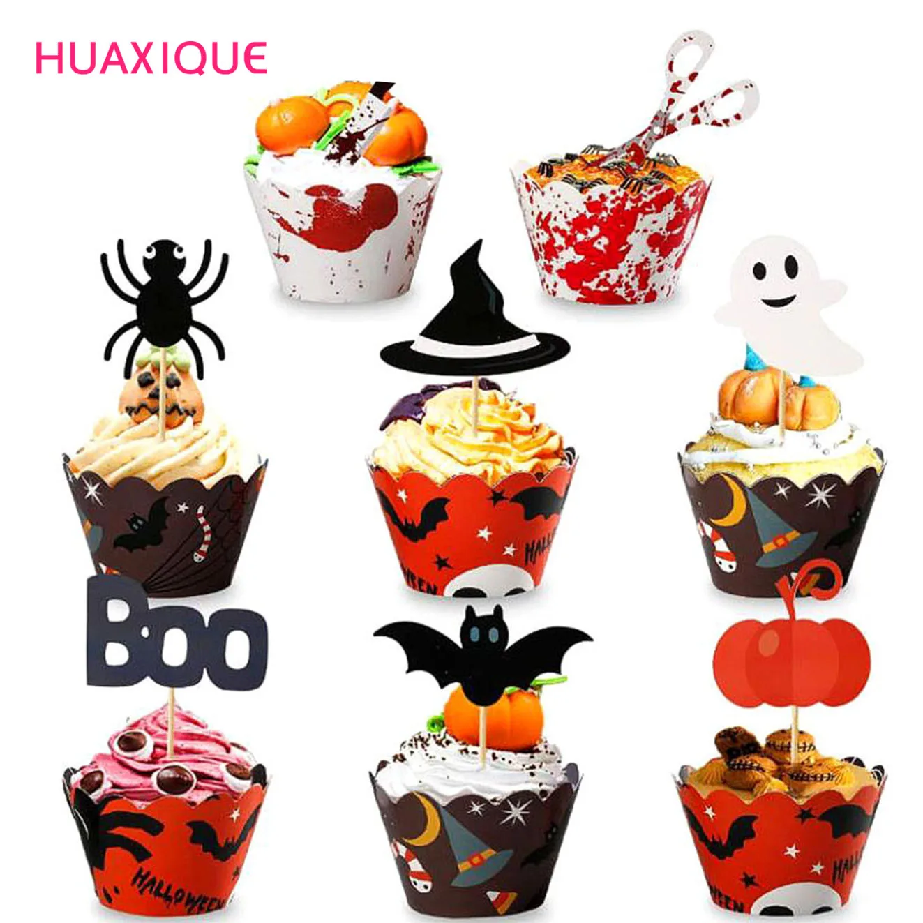 

Happy Halloween Cake Toppers Halloween Cupcake Toppers Cartoon Pumpkin Witch Ghost Cake Decorative Flags for Kids Halloween