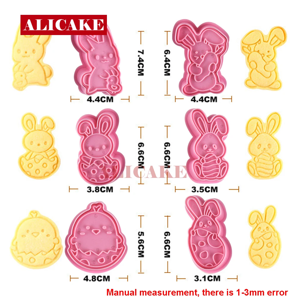 Cookies Cutters Bunny Rabbit Egg Dough Stamp Plastic 3D Cartoon Pressable Biscuit Mold Easter Kitchen Baking Pastry Bakeware