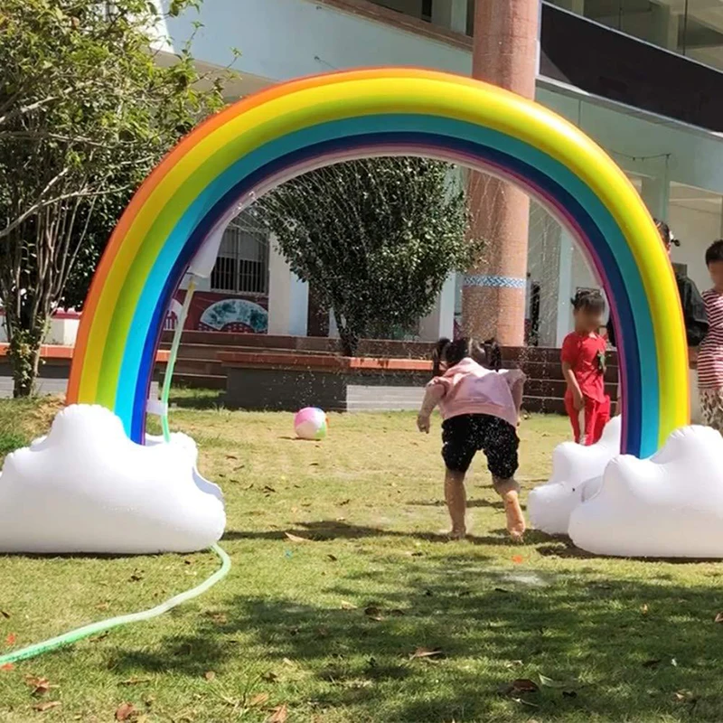 Ginormous Rainbow Cloud Yard Sprinkler 238cm Giant Inflatable Archway Lawn Beach Outdoor Toys For Child Adult Baby Games Center