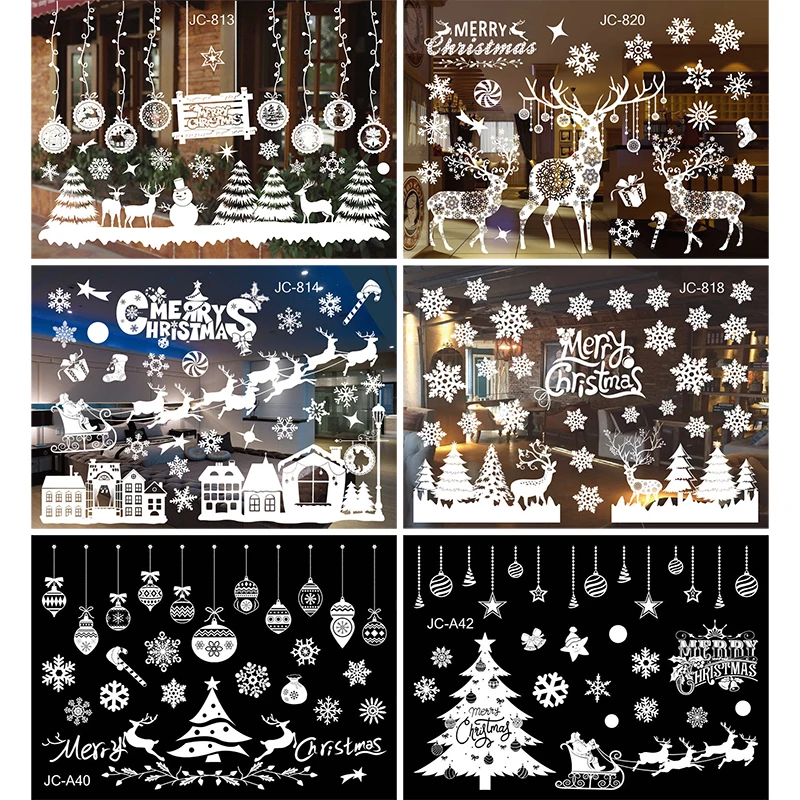 Christmas Window Stickers 2024 Merry Christmas Decorations For Home Wall Sticker Kids Room Wall Decals New Year StickersGift