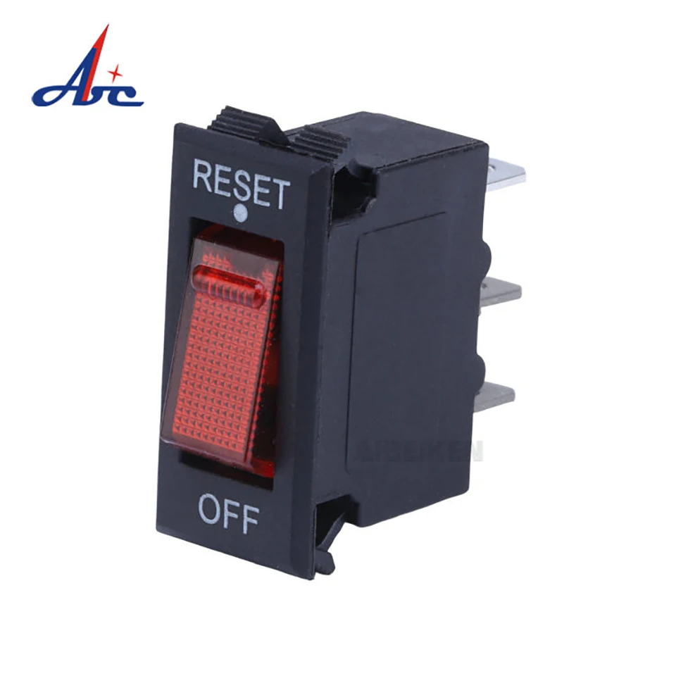 5-20A Plastic Red Lamp Illuminated 3Pins Reset Rocker Overload Protector Switch Thermal Circuit Breaker