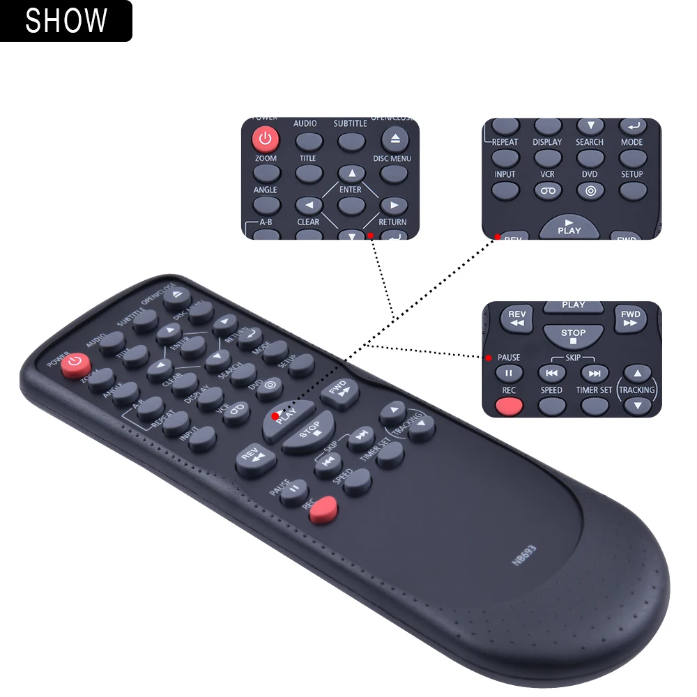 Nb693 nb693uh substituição controle remoto aplicável para funai dvd vcr player dv220fx5