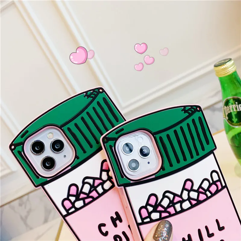3D Cute Cartoon Chill Pills Case for iPhone 18 Pro Max/16/15/14/13/12/11 Medicine Bottle Soft Rubber Back Cover Funda iPhone 17