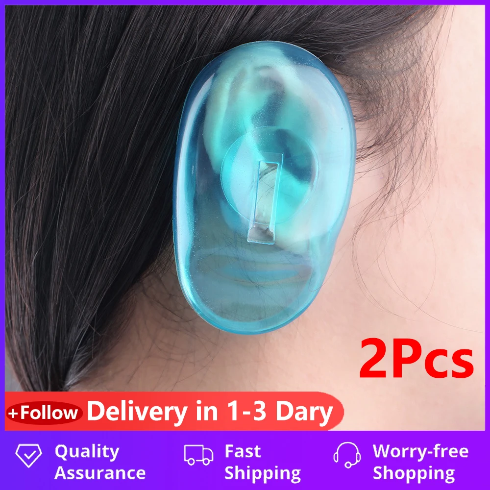 Clear Silicone Ear Cover Hair Dye Shield Protect Salon 2Pcs Blue Color