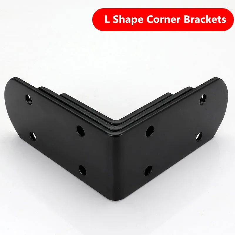 5pcs/lot L Shape Black Stainless Steel Angle Fixed Furniture Corner Bracket Furniture Accessories Cabinet Right Angle Connector