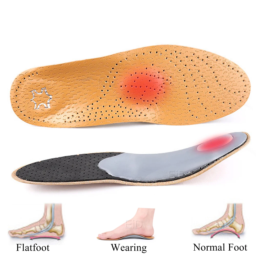 EiD Premium Orthotic insole Leather Insoles for Flat Foot Arch Support 3D 25mm orthopedic Insoles for men women OX Leg Shoe pad