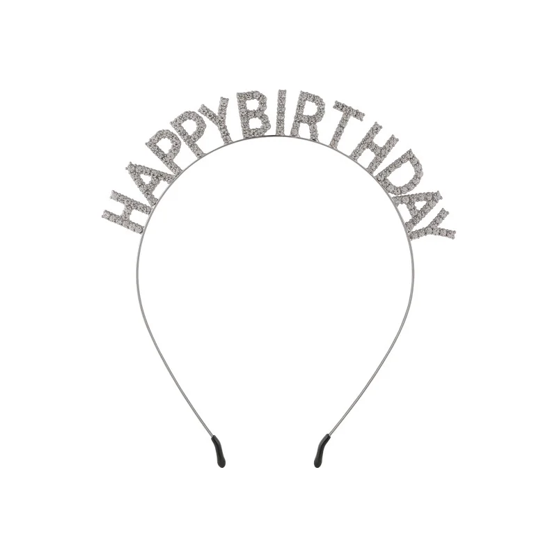 Happy Birthday Headband Hair Hoop Woman Rhinestone Letter Hairbands Light Luxury Metal Headband Women Girl Kids Crowns Hair Hoop