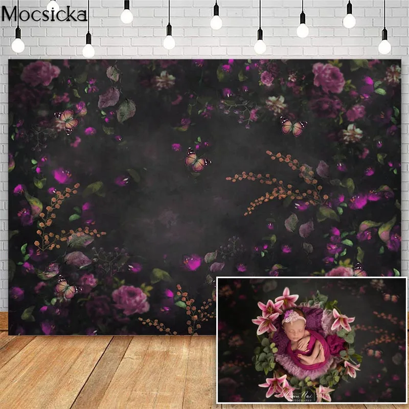 Mocsicka-Fleurs de Bergame abstraites pour la photographie, arrière-plan de portrait de nouveau-né, décors d'art floral, fond de photocall, studio photo, bébé, enfants