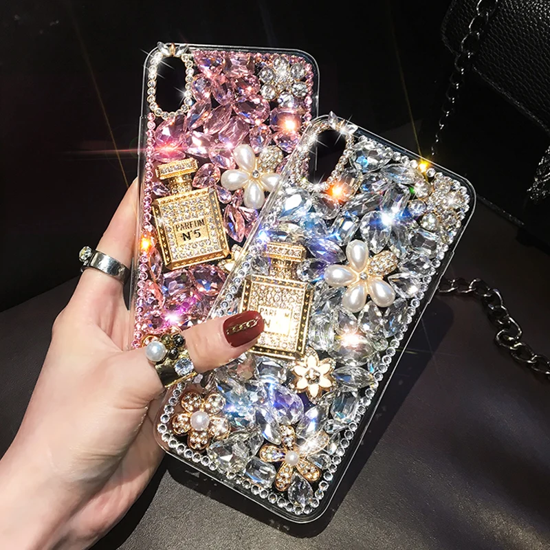 S23 Ultra Luxury Bling Diamond Rhinestone Flower Case For Samsung Galaxy S24 S22 S21 S20 Ultra Plus Note20 Case Pearl Crystal