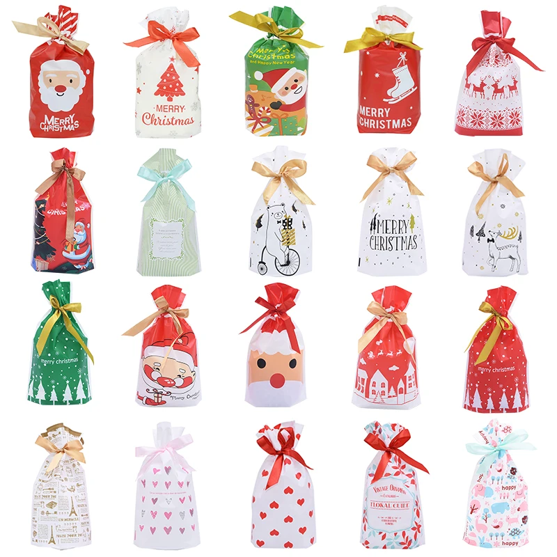 5pcs Merry Christmas Candy Bag Drawstring Gift Bags Christmas Decorations For Home New Year Xmas Party Favor Food Cookies Pouch