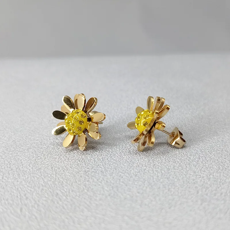 316L Stainless Steel New Fashion Upscale Jewelry Zircon Daisy Sun Flowe Gold Color Earringsr Women accessories