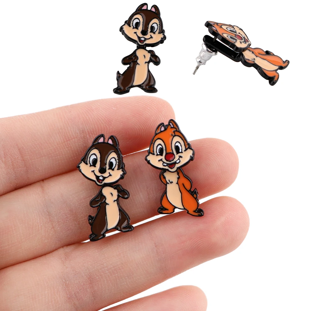 YQ388 Chip and Dale Cartoon Earrings Squirrel Studs Earrings Women Girls Ear Studs Pierced Earrings Cute Jewelry Unique Gifts