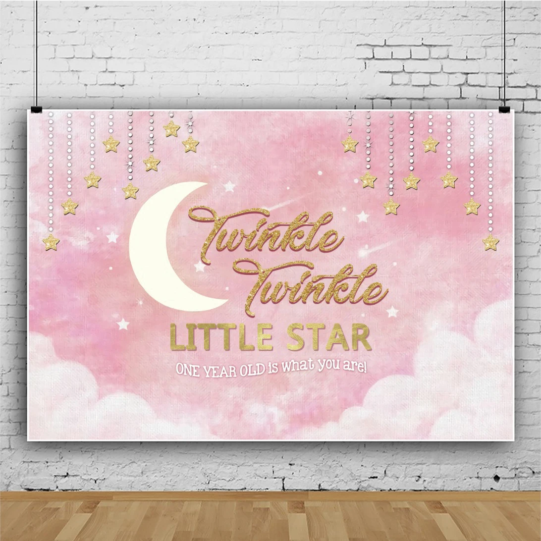 خلفيات الوردي للتصوير وميض وميض ليتل ستار القمر سلسلة من الذهب ستار حفلة الوليد صورة خلفيات الصور