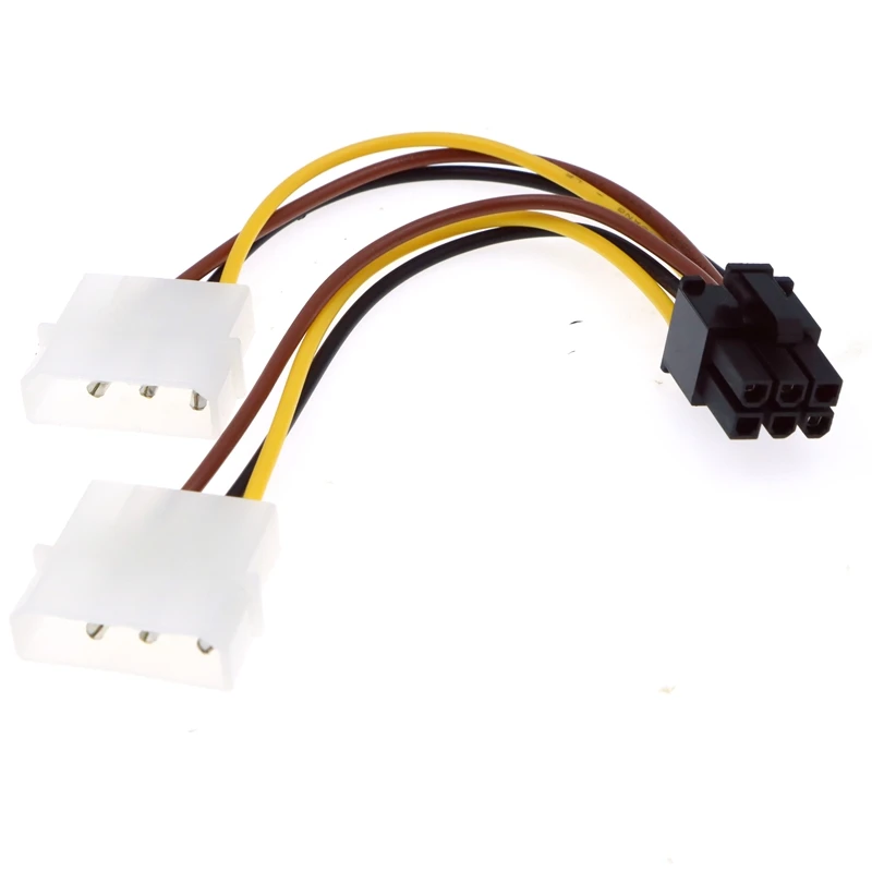 0.15m 6 inch 2 x Molex 4 pin to 6-Pin PCI Express Video Card Pci-e ATX PSU Power Converter Cable - Molex to Pcie 6 pin Adapter