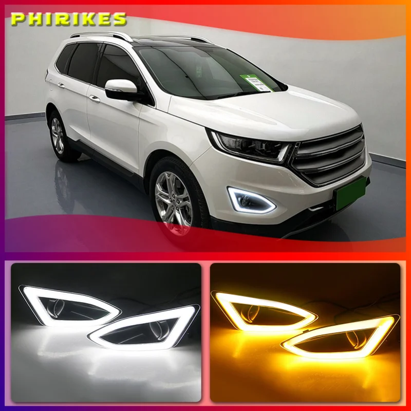 

2Pcs Car LED DRL For Ford Edge 2015 2016 2017 2018 Daytime Running Light with Yellow siganl Fog Lamp cover