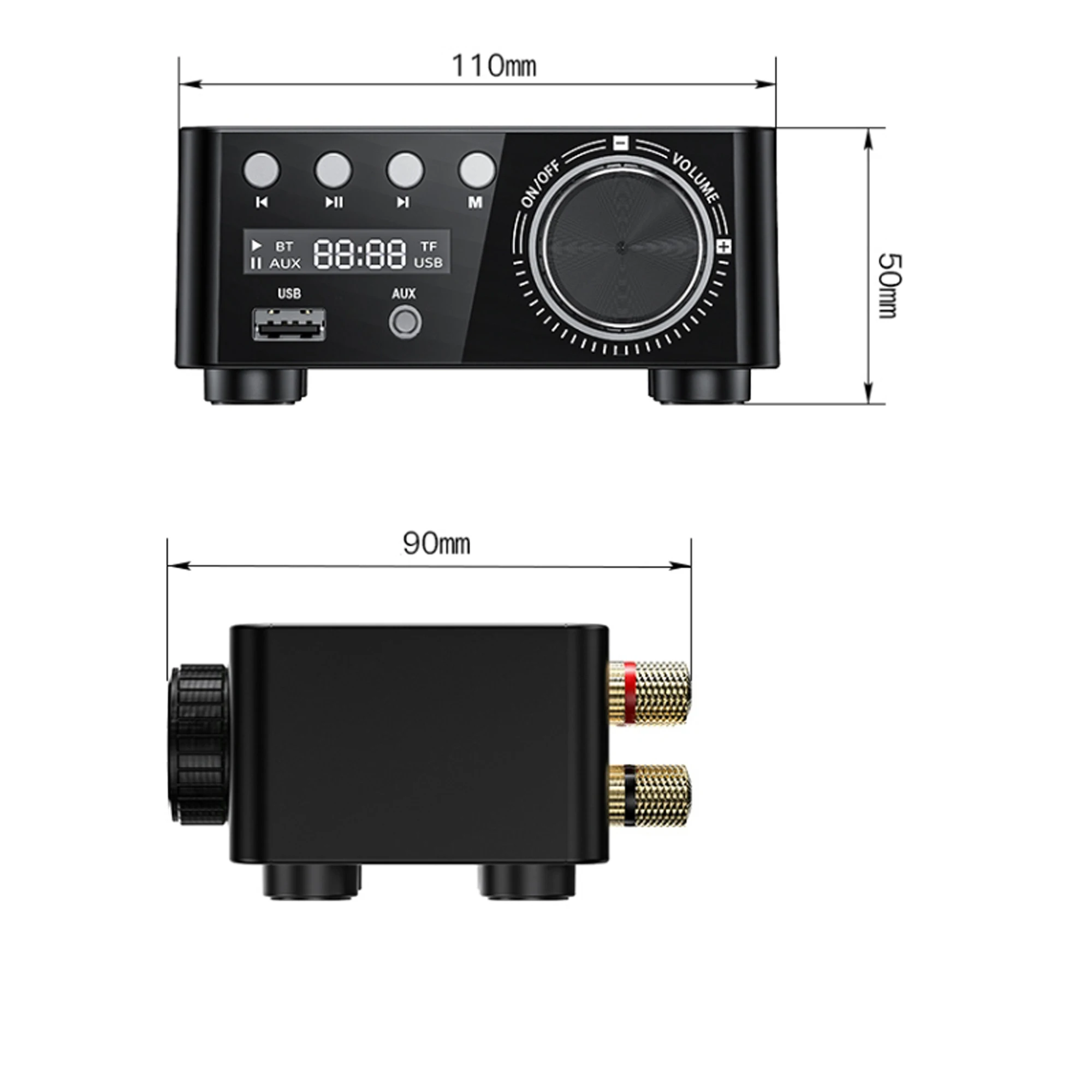 Set Brand New APPJ Mini HiFi Bluetooth 5.0 Digital Amplifier Stereo AMP USB TF Card Player Home Desktop Audio AUX Input 50Wx2