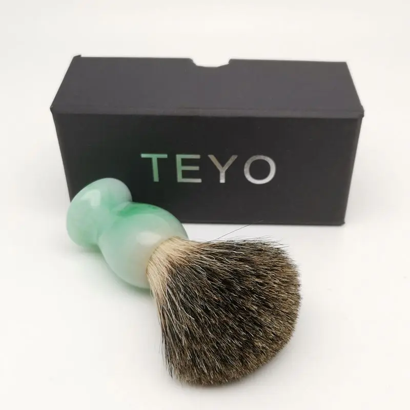 TEYO Emerald Green Pattern Resin Handle Shaving Brush of Pure Badger Hair with Gift Box for Safety Razor