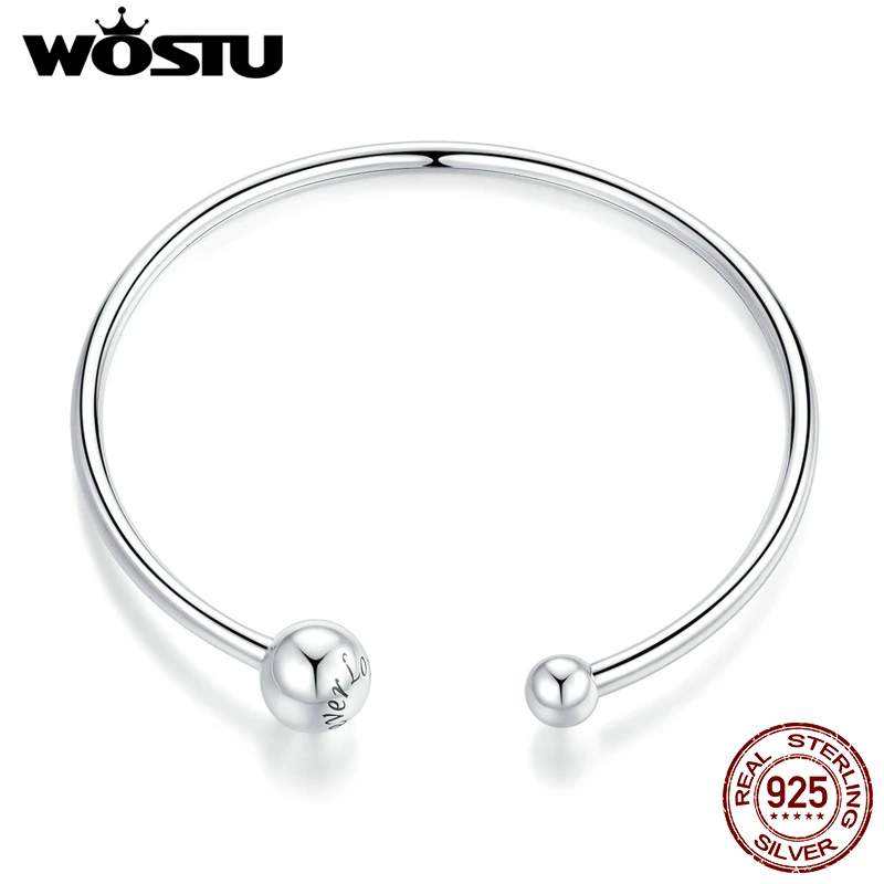 WOSTU 100% 925 Sterling Silver Adjustable Simple Bracelet 17 -19cm Chain Link For Women Original Design Jewelry CQB198