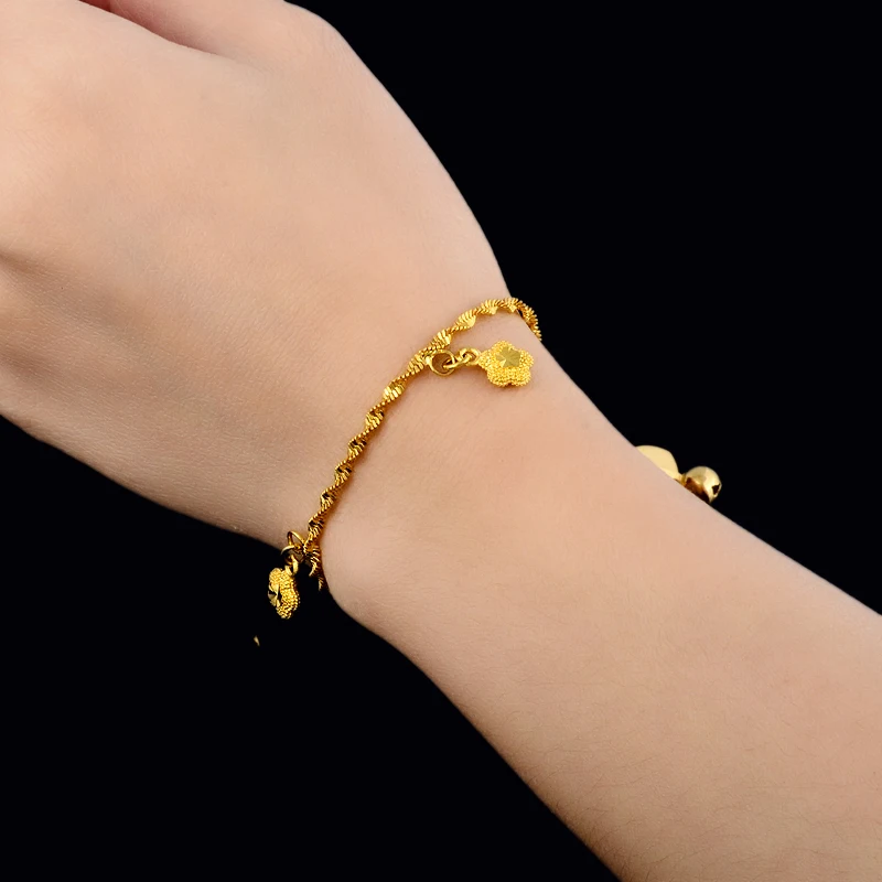 24K Real Gold Bracelet 5 Stars Pendant Bracelet Gold Plated for Women\'s Wedding Jewelry Gifts