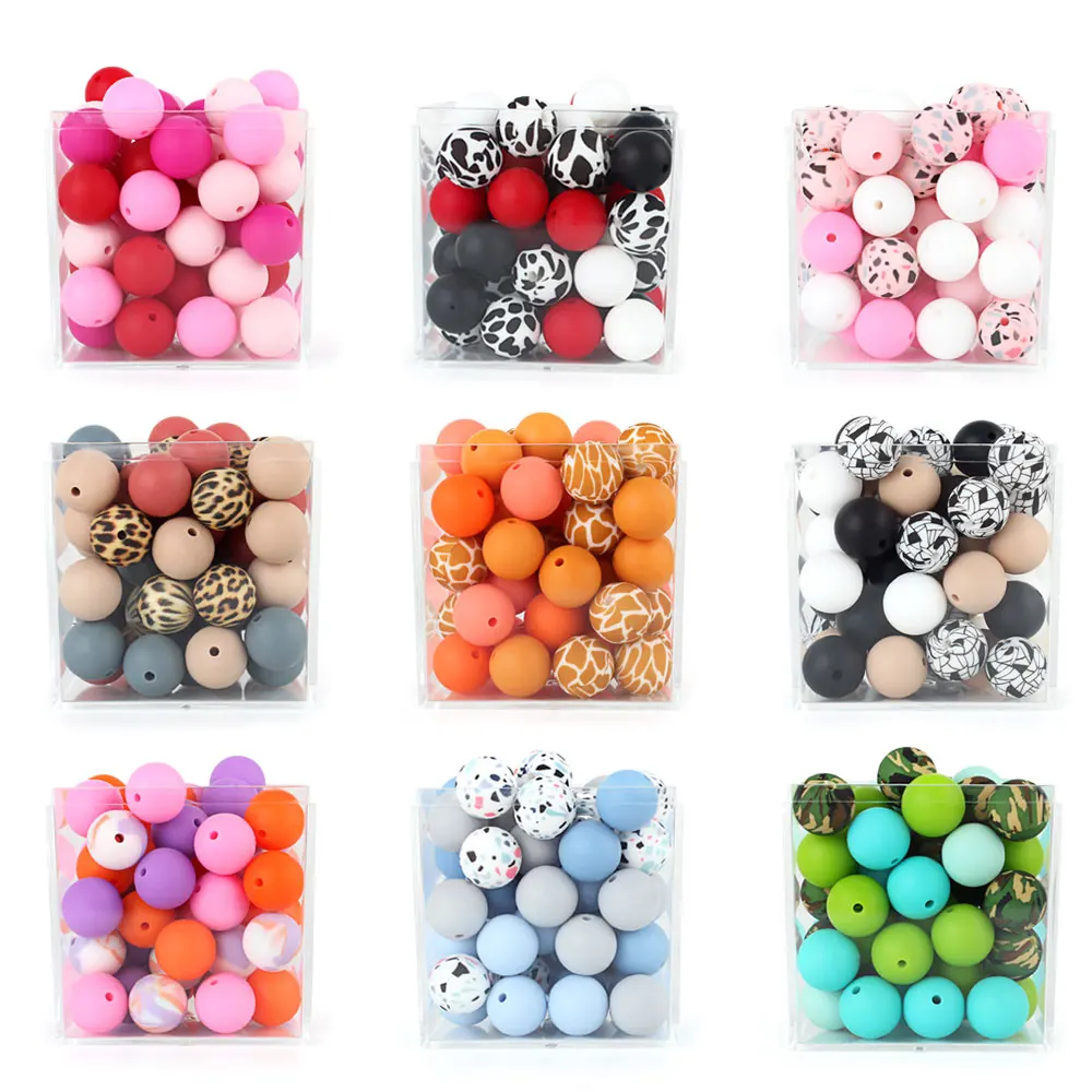 Silicone Loose Baby Bead 15mm 20pcs DIY Chewable Food Grade Infant Leopard Print Round Ball Baby Teething Bead Rodent Teether