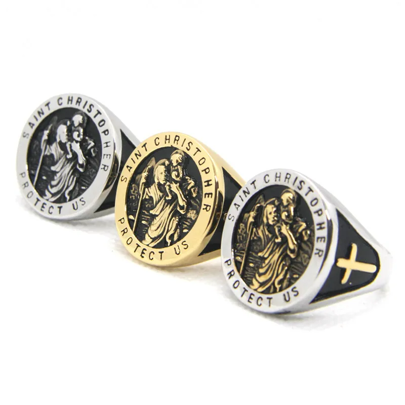 Saint Cross Ring 316L Stainless Steel Saint Christopher Jewellery Size 7-15