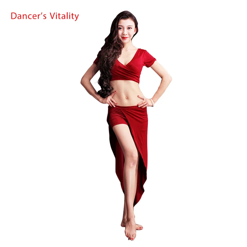 Professional women belly dance clothes modal Deed V top+short skirt 2pcs belly dance set for girls latin dance suit  wrap skirt