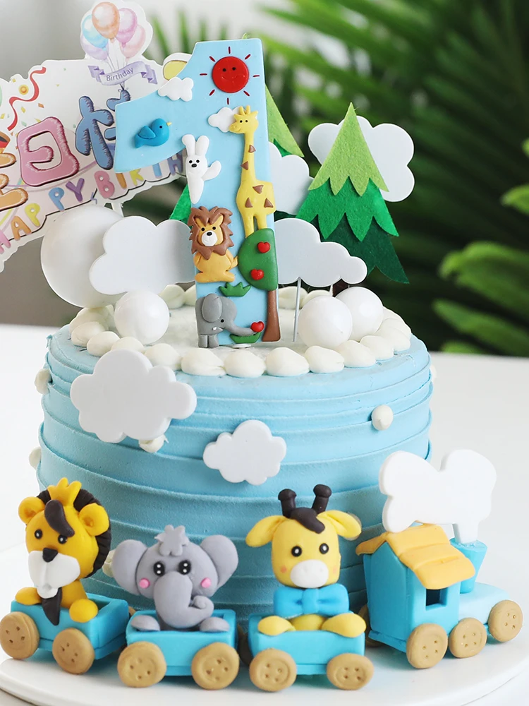 Animal Train 1 Cake Topper Kids 1st Birthday Party Decoration Boy Prince One Year Old First Birthday Cupcake Cake Toppers image 3