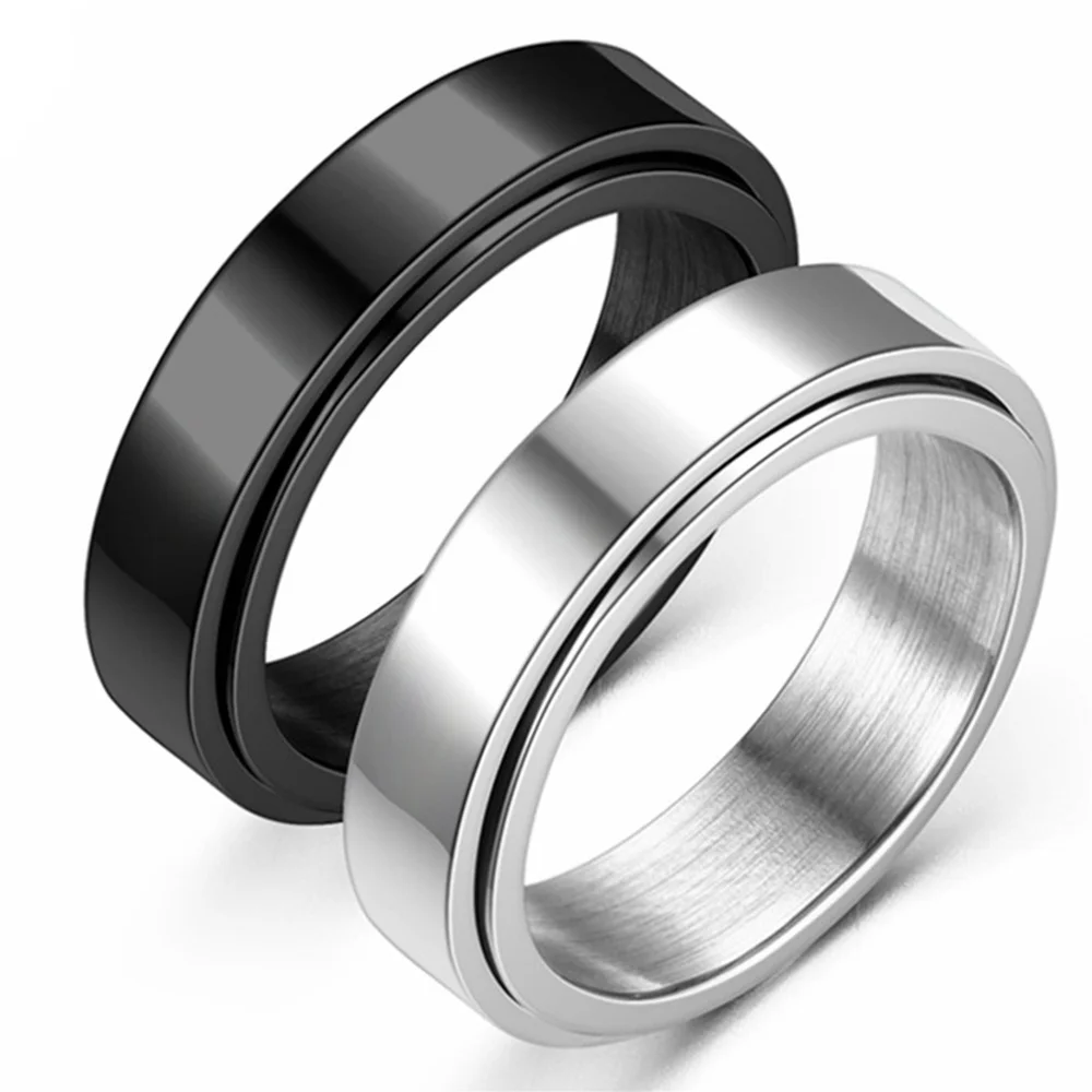 Anxiety Fidget Spinner Rings for Men 6mm Smooth Stainless Steel Spinning Rotating Ring for Women Anti Stress Jewelry Gift