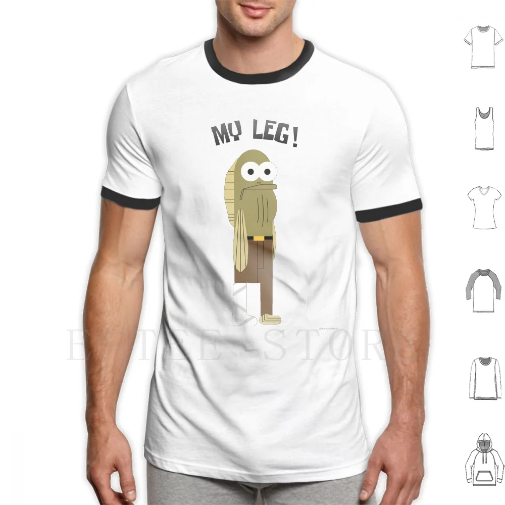 My Leg! T Shirt Cotton Men DIY Print Cartoons Flat Design Funny Meme Fish Fishing Leg Injury Joke Water Ocean Cast Side