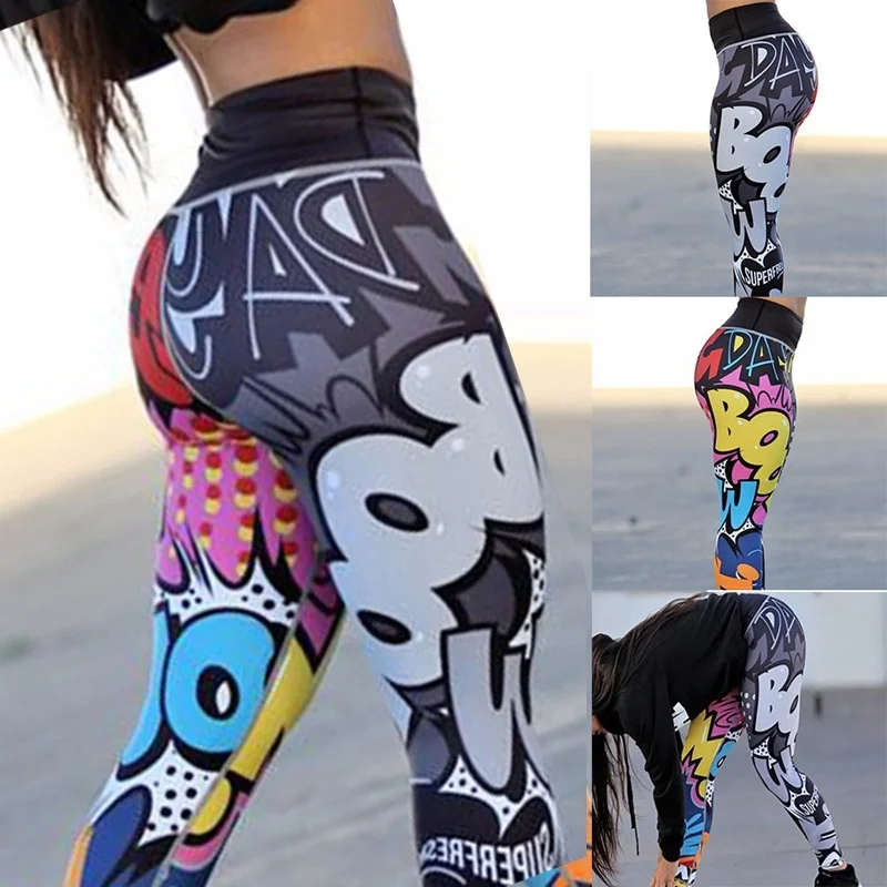 Women 3D Print Yoga Fitness Leggings High Waisted Skinny Cartoon Sport Running Pants Gym Clothes