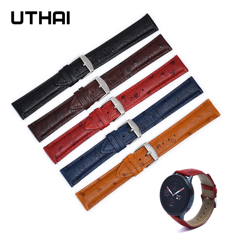 watchbands First layer leather cowhide strap New ostrich pattern 18 20 22mm watch band watch strap for haylou solar/galaxy watch