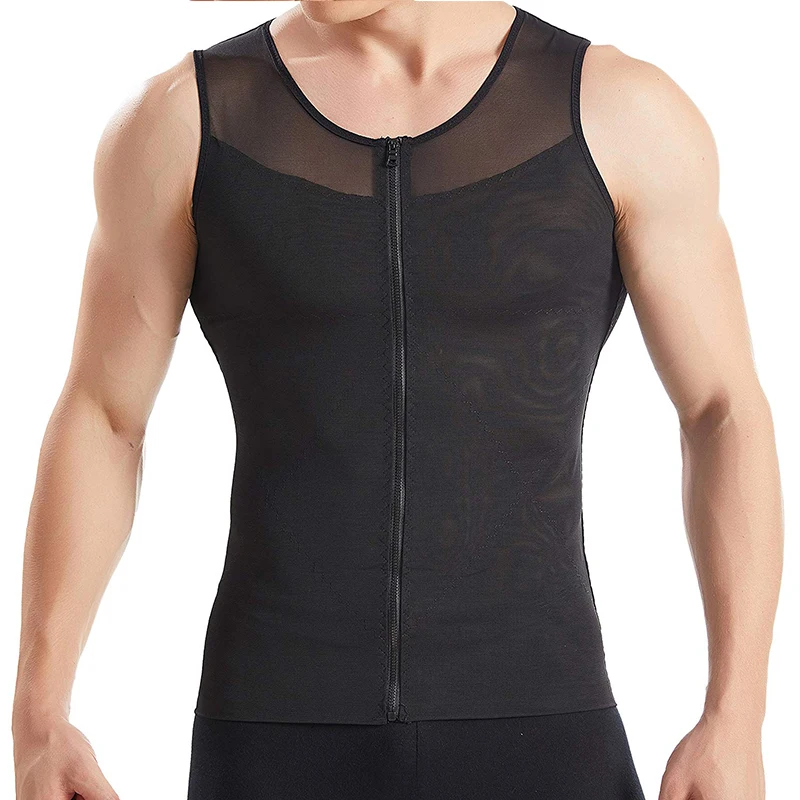 Men Slimming Body Shaper with Zipper Compression Shirt Slim Shapewear Vest Abdomen Slim Tank Elastic Tummy Belly Control Shapers