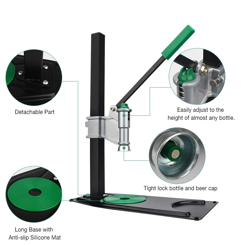 New Bench Bottle Capper,Professional Beer Bottle Capping Machine Manual Lid Sealing Adjustable Beer Bottle Capper with Long Base