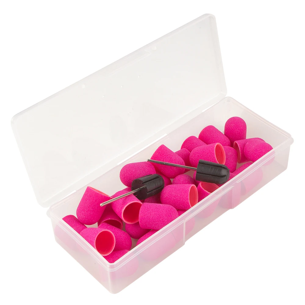 30/50pcs Nail Art Sanding Caps with Storage Box 2pcs Rubbers Nail Sand Bands Bit Pedicure Foot Care Cuticle Dead Skin Removing