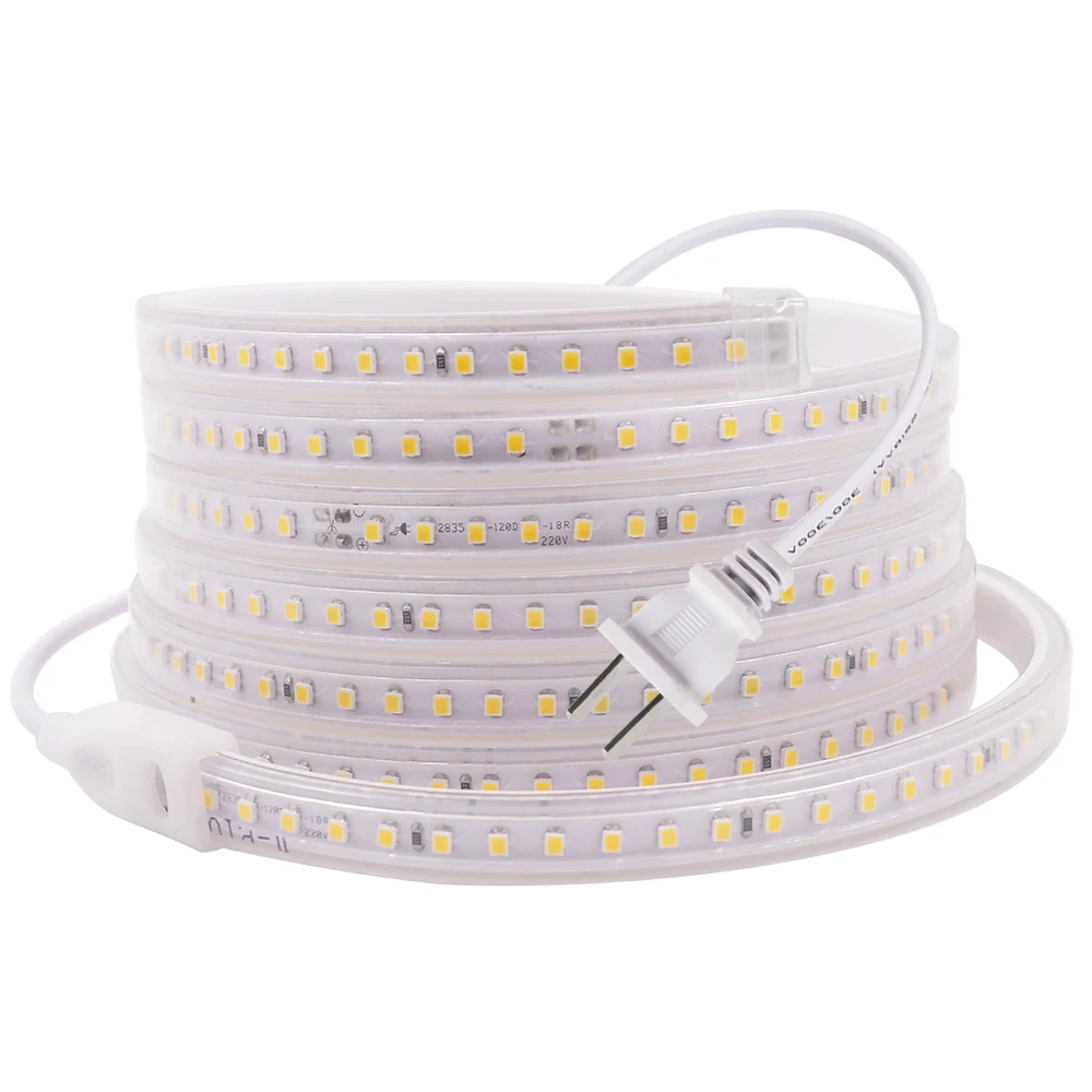 

110V 120LEDs/M LED Strip SMD2835 Flexible Led Tape Ribbon Diode 100CM Cuttable IP68 Outdoor Waterproof Led Strip Light US Plug