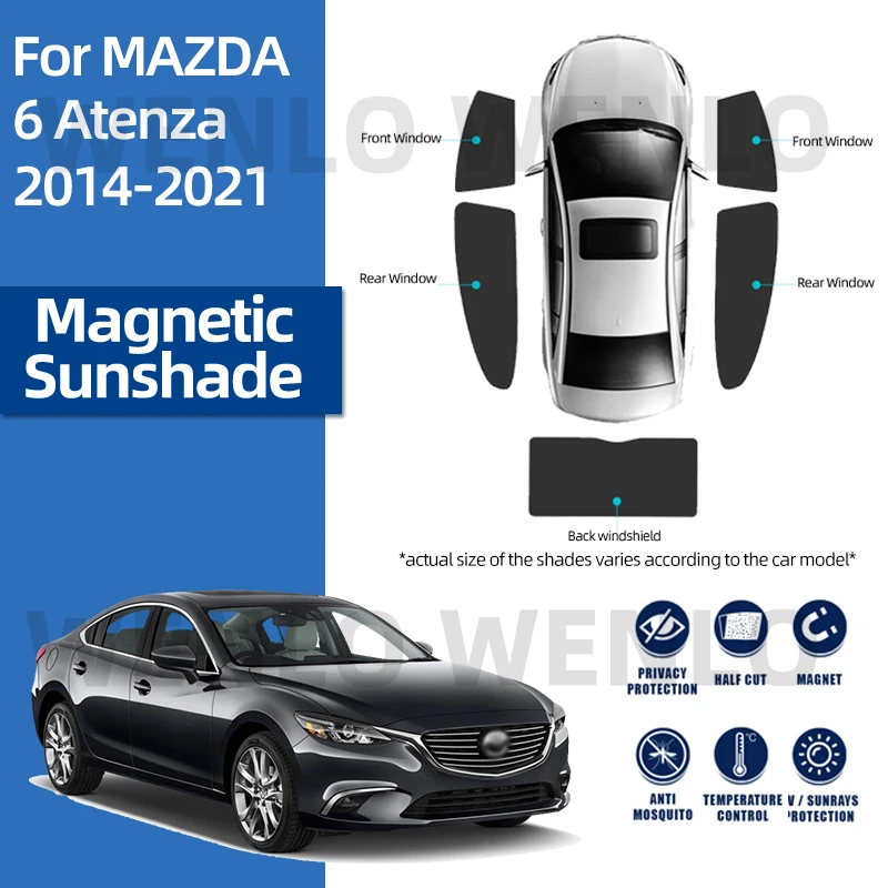 For Mazda 6 Atenza 2014-2021 Custom Visor Car Sunshade Magnetic Mesh With Clip Sunshield Glass Shade Nylon Shield Mosquito Net