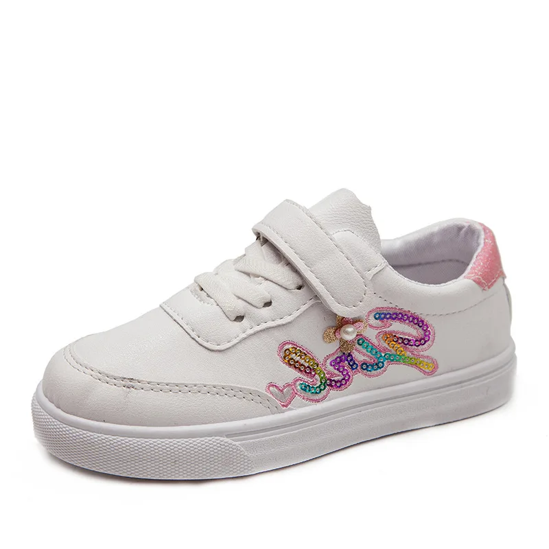 New White Girls Shoes PU Leather Children Sports Casual Shoes Fashion Kids Sneakers Size 25-36