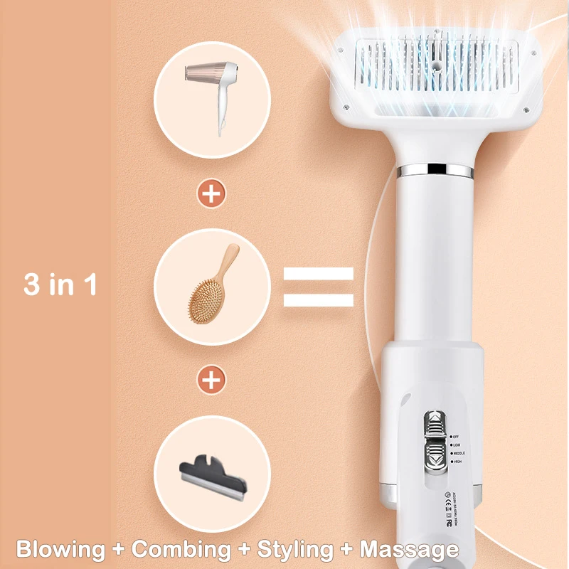 Pet Hair Dryer 3-In-1 Dog Grooming Hair Dryer Cats Brush Remover Comb Adjustable Temperature Low Noise for Small and Medium Pets