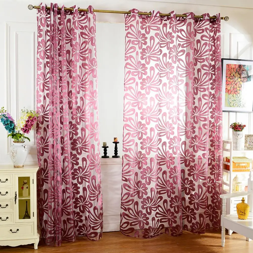 Nordic Style Window Drapes Tulle Drapes Thin 3D Romantic Cut Flower Print Embroidery Bedroom Drapes Semi Sheer Window Curtains