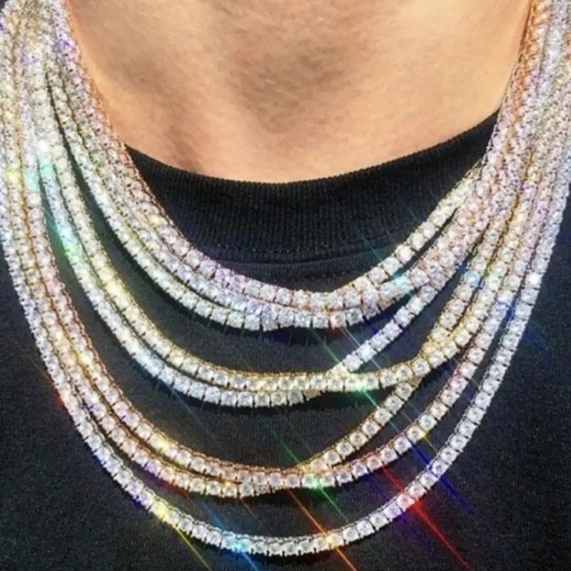 Hip Hop Crystal Jewelry Iced Tennis Chain Men Chunky Necklace Iced Cubic Zircon Miami Cuban Link Chain Necklace Jewelry