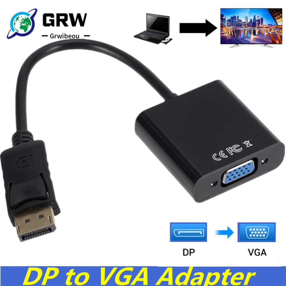 Grwibeou-Puerto de pantalla DisplayPort DP a VGA, Cable adaptador macho a hembra, convertidor para PC, ordenador portátil, HDTV, proyector de Monitor