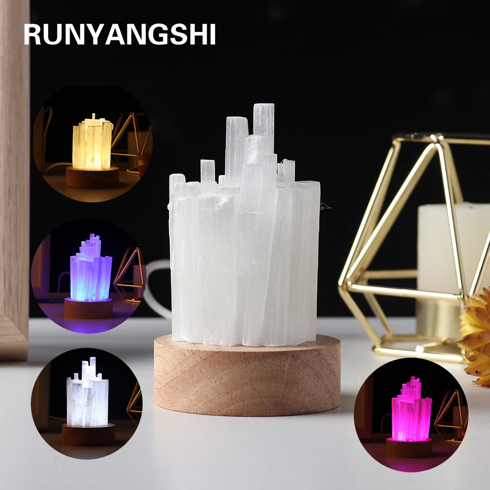 

Natural Quartz Gemstones Lamp Selenite Cluster Usb Lamp Healing Crystal Colorful Night Lamp Reiki Home Bedroom Ornament Gift