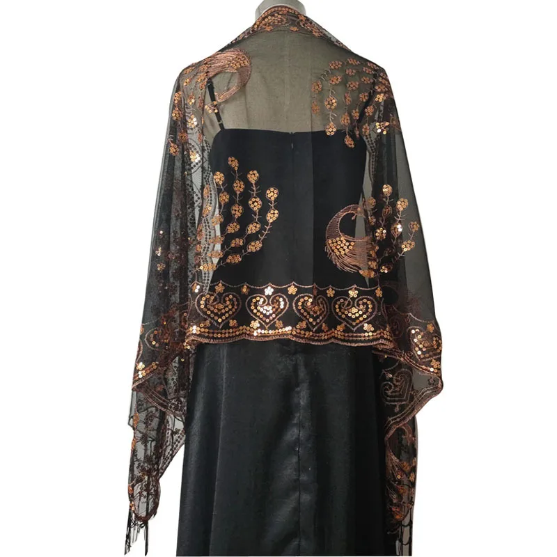 Peacock Embroidery Sequins Shawls and Wraps for Evening Dresses Wedding Party Cape Bride Dress Shawl Wrap Shoulder Scarf