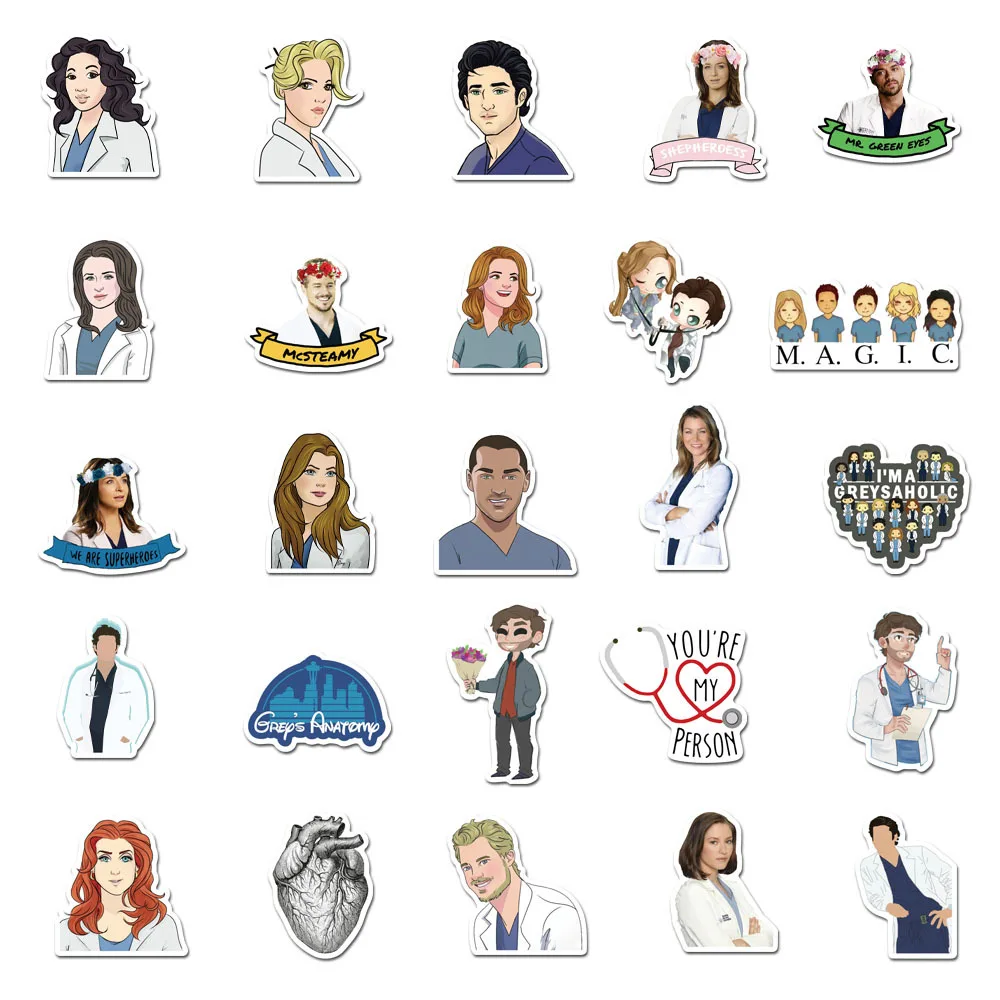 10/30/50PCS TV Show Greys Anatomy Waterproof Stickers DIY Skateboard Guitar Laptop Luggage Funny Graffiti Decal Sticker Kid Toy