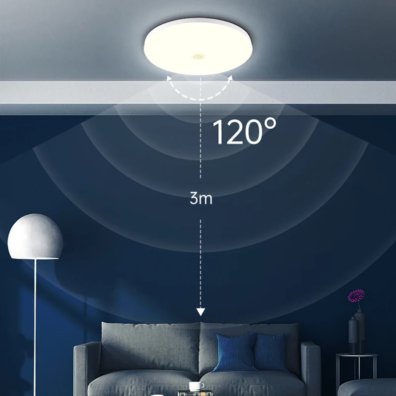 Plafonnier LED avec détecteur de mouvement PIR, design moderne, luminaire de plafond, idéal pour une entrée, un balcon, un couloir ou une chambre à coucher, 12/18W