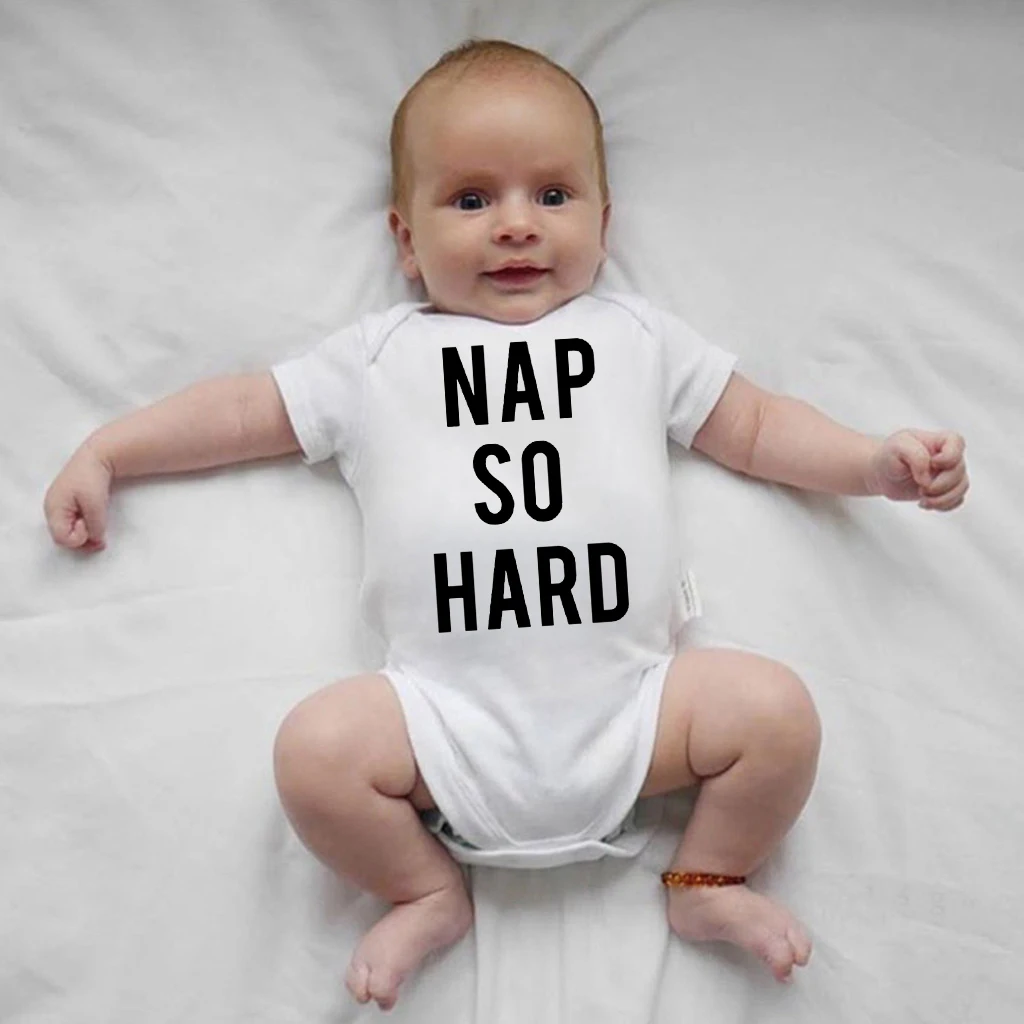  Unisex Infant Romper Nap So Hard Print Newborn Baby Clothes Funny Toddler Boys Girls Short Sleeve Jumpsuit Outfits