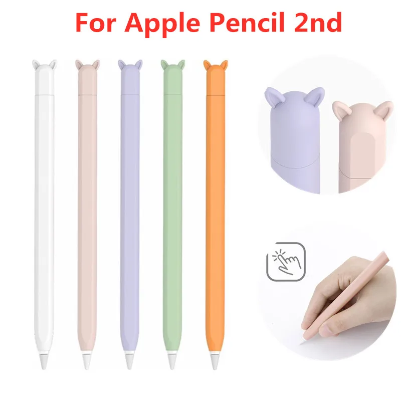 Anti-scroll Soft Silicone Protective Sleeve Pouch Case Skin Cover Cute Cat Ear Nib Cover For Apple  iPad Pencil 2nd Generation