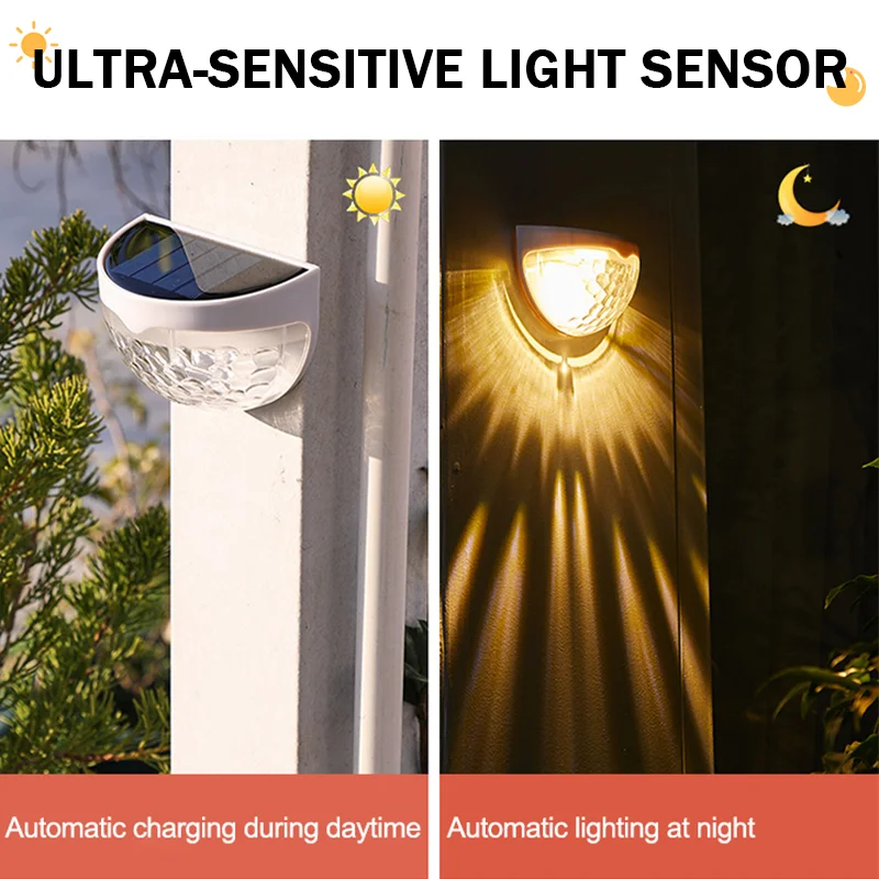 LED Solar Lights Outdoor Light Control Sensor Garden Decoration Solar Fence Wall Lamp Semicircle Energy Waterproof Street Lamps