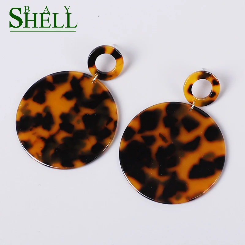 Shell Bay Za Colorful Acrylic Earrings Resin Round Dangle Earrings For Women Fashion Leopard Geometry Acetate Jewelry Brincos